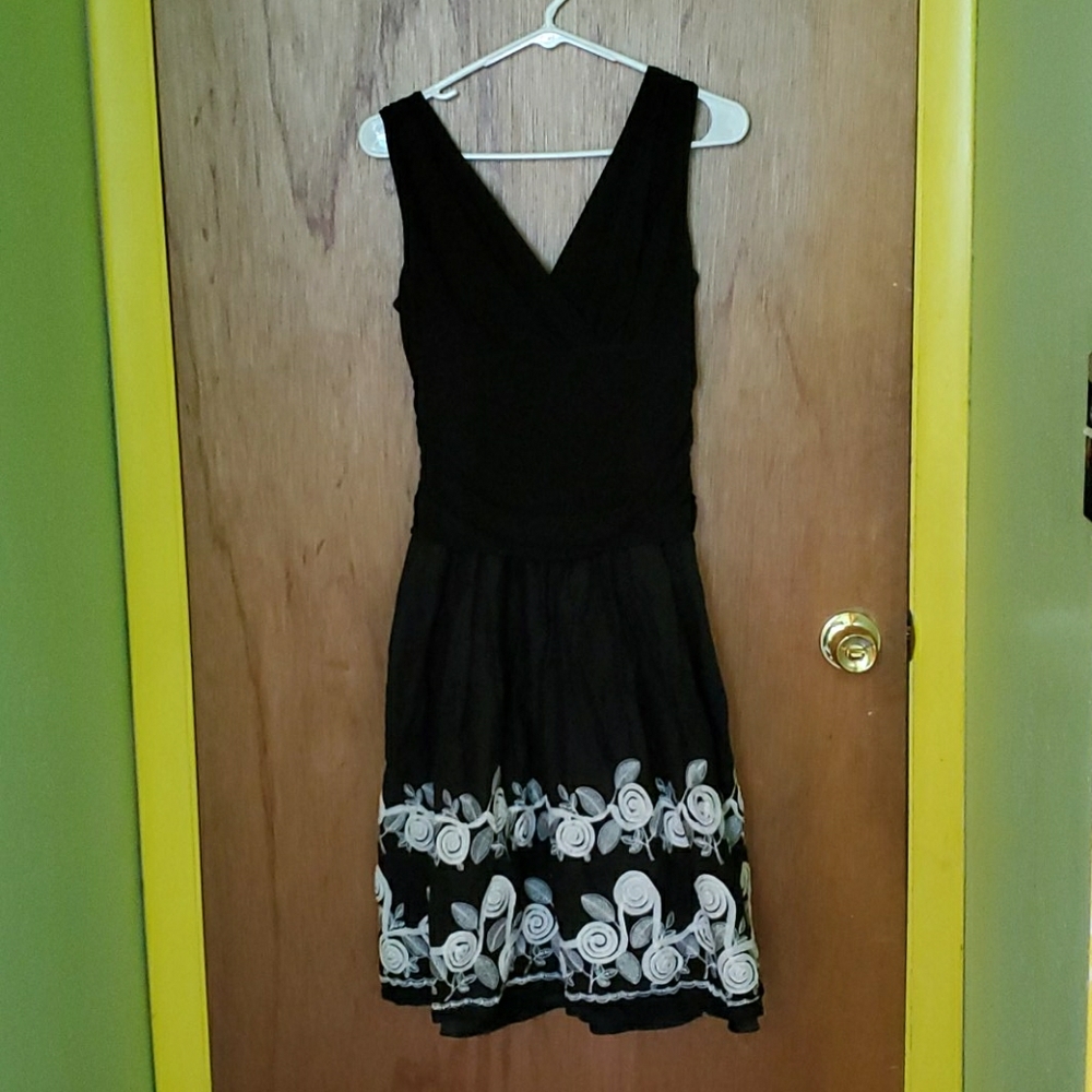 Floral Lined Black Dress